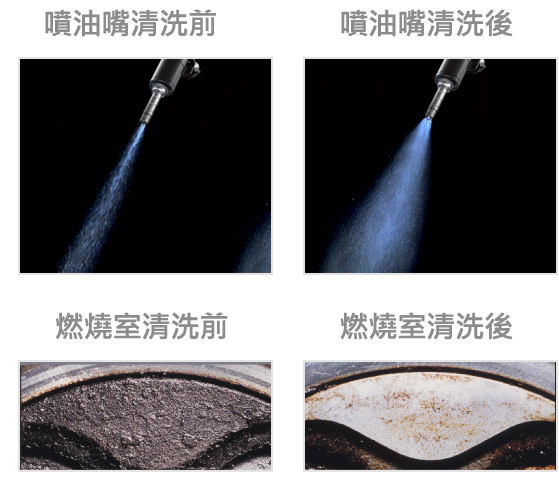 噴油嘴清洗前 噴油嘴清洗後 燃燒室清洗前 燃燒室清洗後